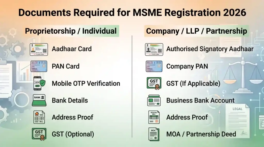 Documents Required for MSME Registration 2026